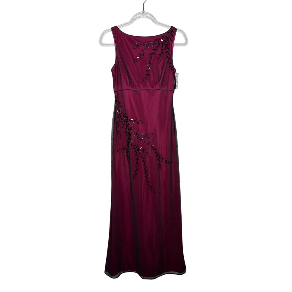 2010s Adrianna Papell Evening Burgundy Ombre Beaded Formal Gown & Shawl NWT 6 - Picture 2 of 12